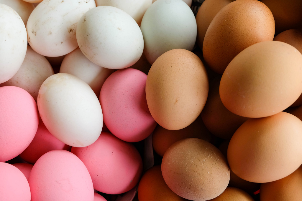 Natürlich gefärbte Eier in rosa, sowie ungefärbte Eier.
Wer Ostern nachhaltig feiern möchte, achtet auf nachhaltige Farben! 