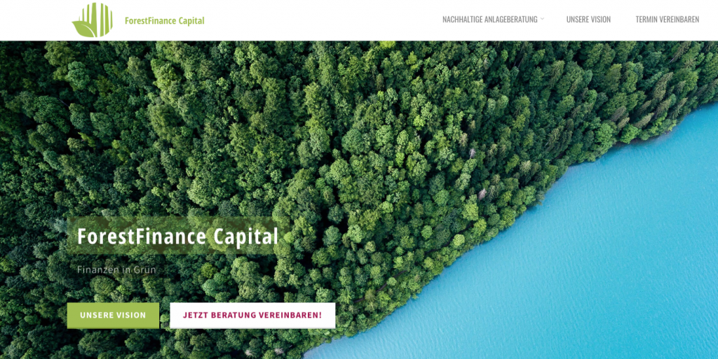 Anlageberatung zu nachhaltigen Geldanlagen auf der Webseite ForestFinance Capital